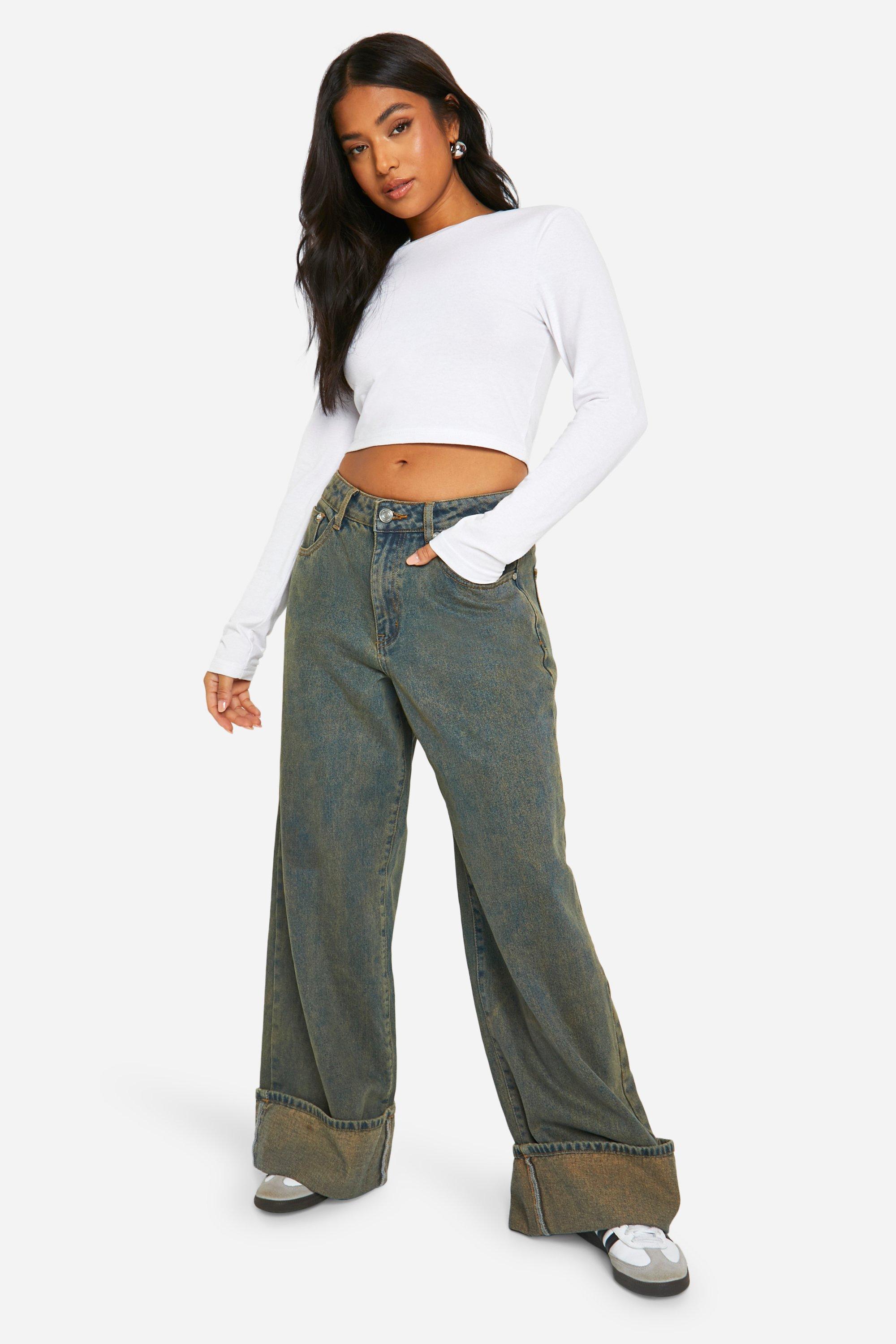Petite Vintage Wash Turn Up Cuff Denim Jacket & Wide Leg Jean Petite Vintage Wash Turn Up Cuff Denim Jacket & Wide Leg Jean